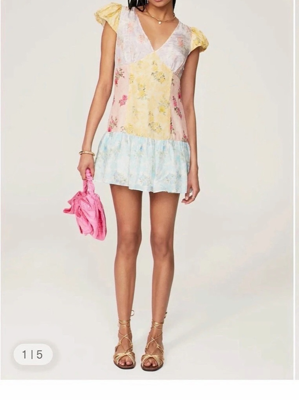 LoveShackFancy Russ Dress Floral Mini Pink & Blue Size 10